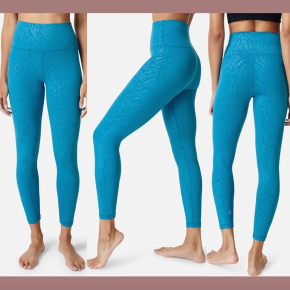 NWT SWEATY BETTY [ Small 6 ] All Day High Waist Emboss Leggings Blue Tiger #5886